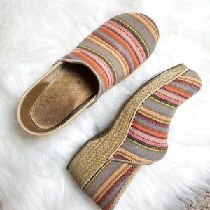 Dansko Striped Espadrille Clogs Rainbow Colorful
